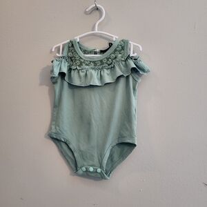 NWT Baby girl teal one piece with Ruffle Laces collar 6-9M